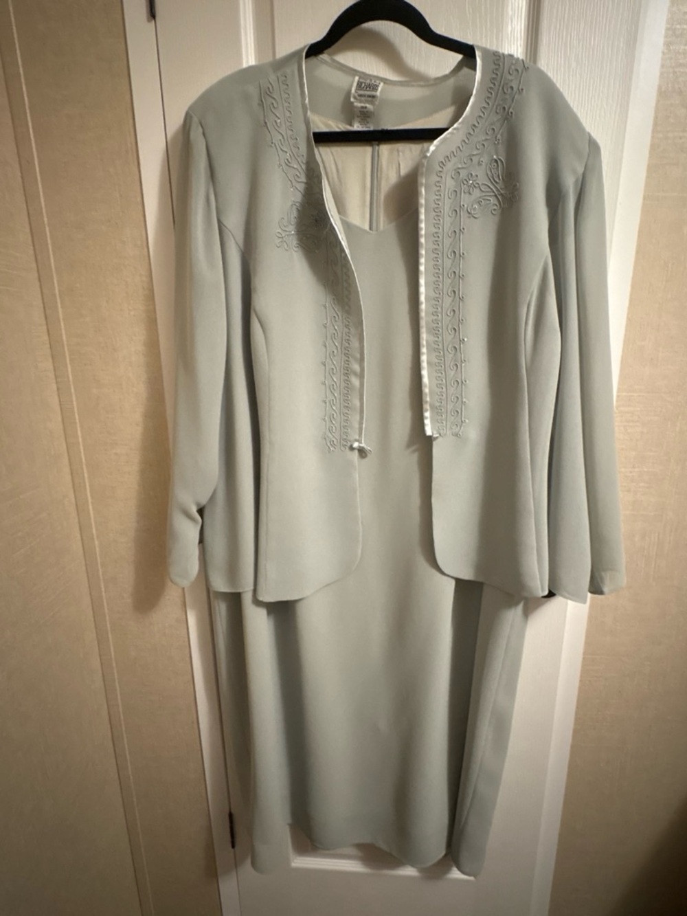 R&M Richards Sage Green Midi Dress with Embroidered Jacket